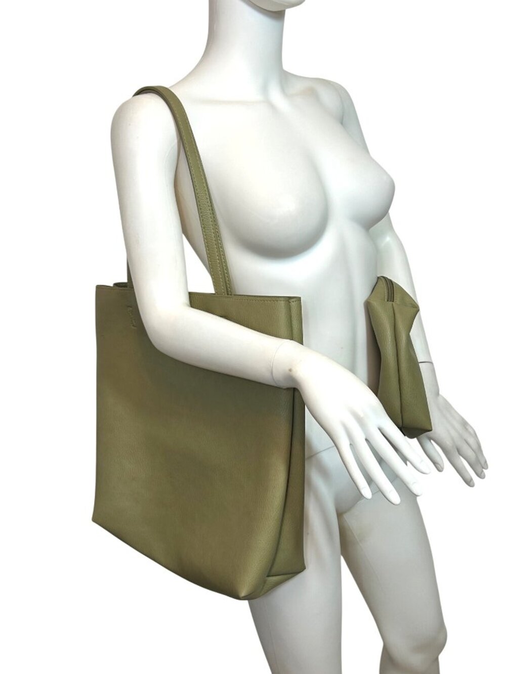 Antik Kraft Tote & Pouch Olive Green Pebbled Faux-Leather Straps Pockets Snap